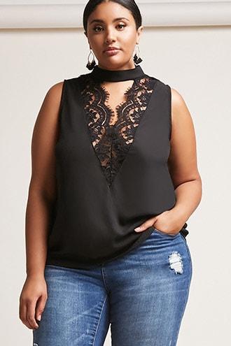 Forever21 Plus Size Lace-trim Cutout Top