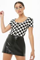 Forever21 Checkered Zip-front Crop Top
