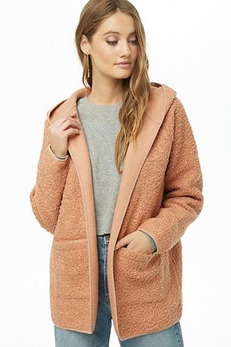 Forever21 Hooded Boucle Knit Jacket