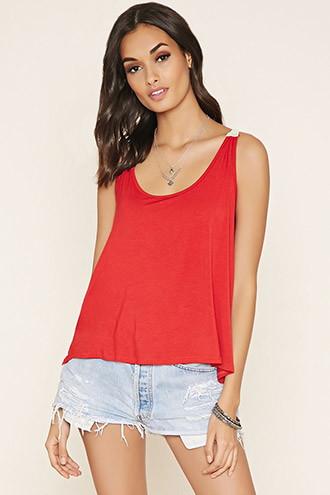 Forever21 Women's  Red Crochet-paneled Tank