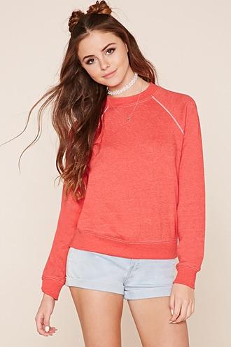 Forever21 Women's  Red Heathered Raglan Sweatshirt