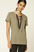 Forever21 Women's  Olive Boxy Lace-up Top