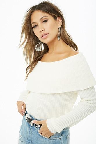 Forever21 Off-the-shoulder Ribbed Sweater