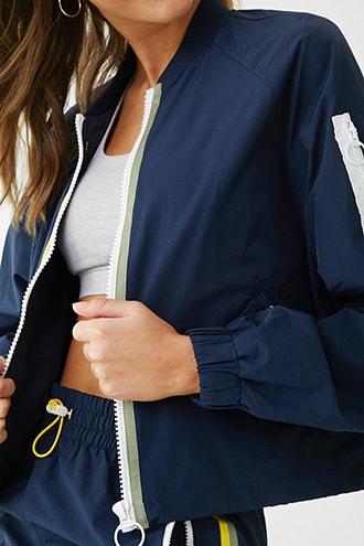 Forever21 Striped-trim Zip-front Windbreaker