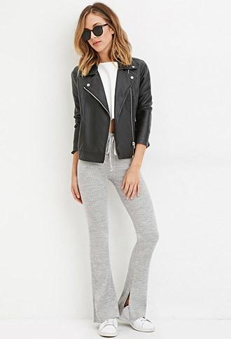 Forever21 Drawstring Ribbed Flared Pants