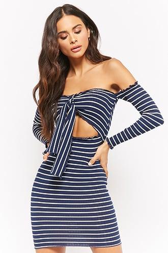 Forever21 Striped Off-the-shoulder Tie-front Dress