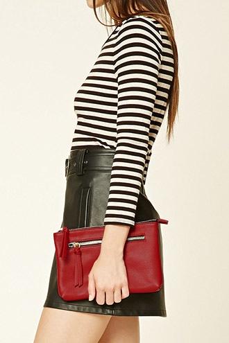 Forever21 Red Faux Leather Zipper Clutch