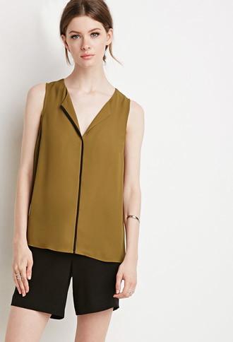 Love21 Tuxedo-striped Split-neck Top
