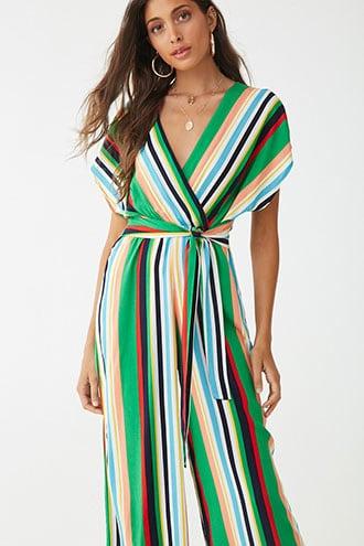 Forever21 Multicolor Striped Surplice Jumpsuit