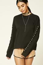 Forever21 Women's  Black Grommet-sleeve Sweatshirt
