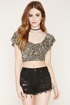Forever21 Women's  Black Abstract Print Crop Top
