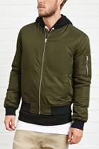 21 Men Men's  Olive Contrast-trim Bomber Jacket