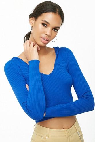 Forever21 Ribbed Knit Hooded Top