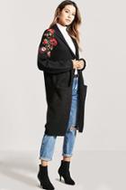 Forever21 Floral Embroidered Longline Cardigan