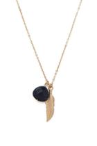 Forever21 Gold & Blue Faux Stone Charm Necklace