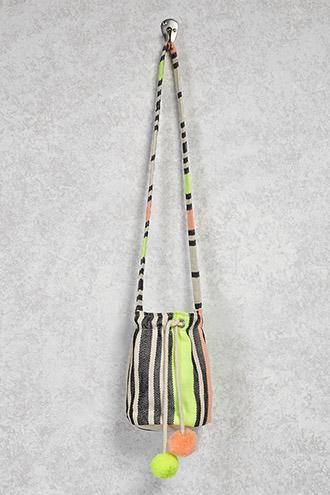 Forever21 Neon Stripe Canvas Bucket Bag
