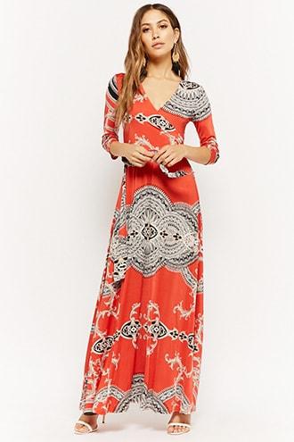 Forever21 Baroque Print Surplice Maxi Dress