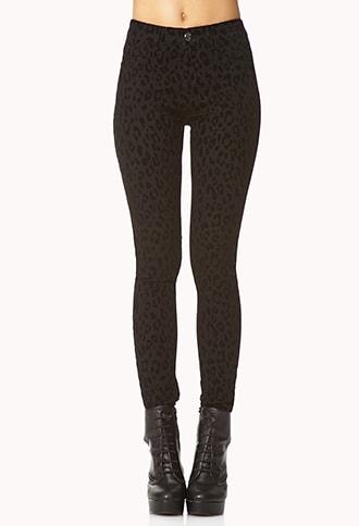 Forever21 Luxe Velveteen Leopard Skinny Jeans