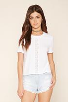 Forever21 Women's  White Floral Lace-panel Top