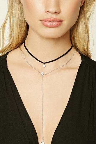 Forever21 Black & Silver Rhinestone Choker Set