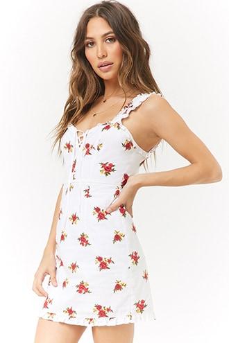 Forever21 Floral Ruffled Sweetheart Mini Dress