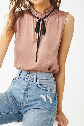 Forever21 Satin Tie Neck Top