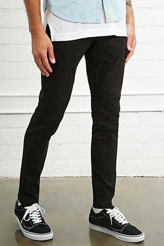 21 Men Men's  Black Slim-fit Cargo Pants
