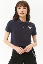 Forever21 Embroidered Cat Patch Cropped Polo