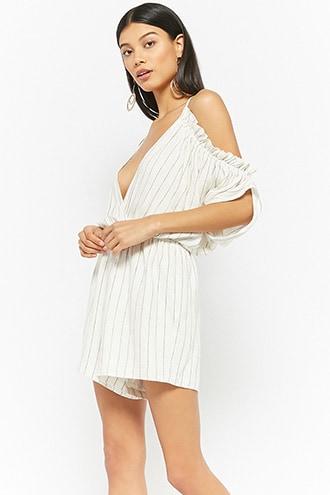 Forever21 Pinstriped Open-shoulder Romper
