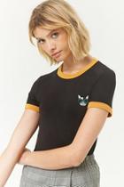 Forever21 Embroidered Dog Patch Ringer Tee