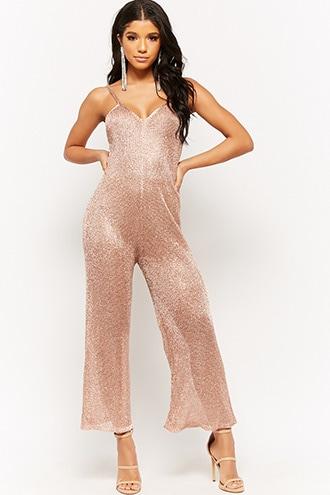 Forever21 Sheer Metallic Wide-leg Jumpsuit