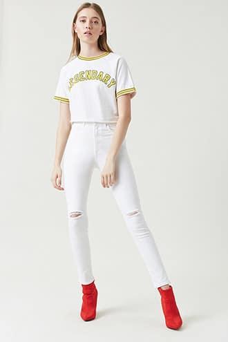 Forever21 Sculpted High-rise Knee Slit Skinny Jeans