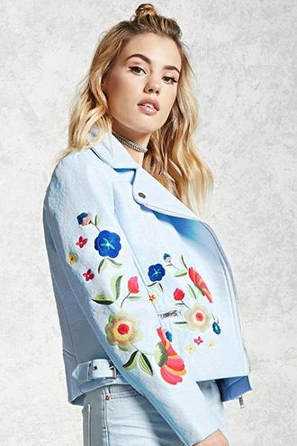 Forever21 Faux Leather Embroidered Jacket