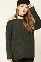Forever21 Women's  Charcoal Marled Open-shoulder Sweater