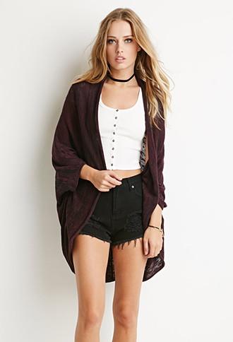 Forever21 Women's  Marled Knit Dolman Cardigan (burgundy/black)