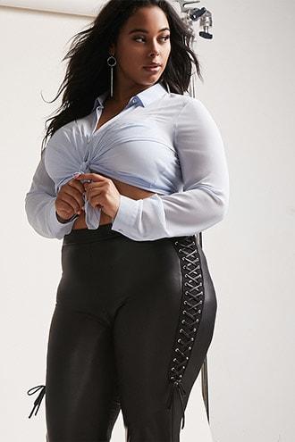 Forever21 Plus Size Coated Lace-up Pants