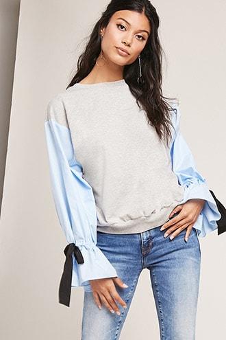 Forever21 Colorblock Tie-sleeve Sweatshirt
