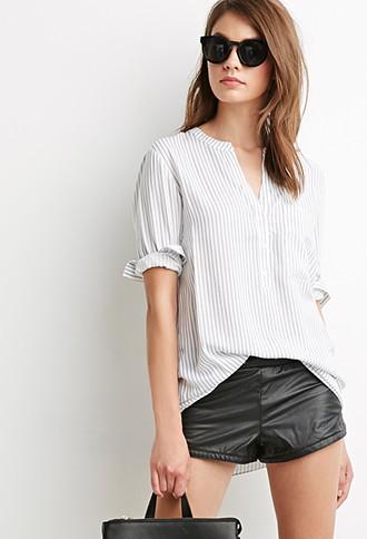Forever21 Longline Striped Popover Shirt