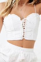 Forever21 Floral Lace-up Eyelet Cropped Cami