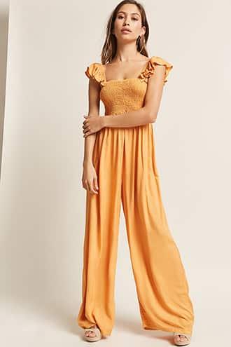 Forever21 Boho Me Smocked Wide-leg Jumpsuit