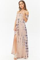 Forever21 Boho Me Tie-dye Smocked Off-the-shoulder Split-front Maxi Dress