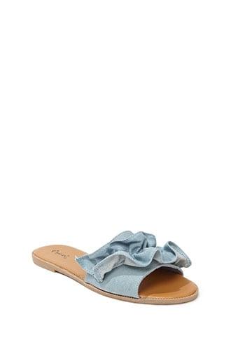 Forever21 Qupid Denim Ruffle Slide Sandals
