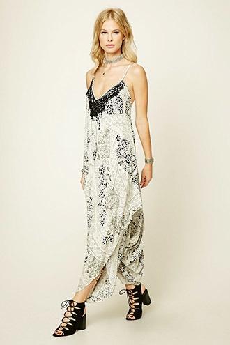 Forever21 Women's  Ornate Print V-neck Jumpsuit