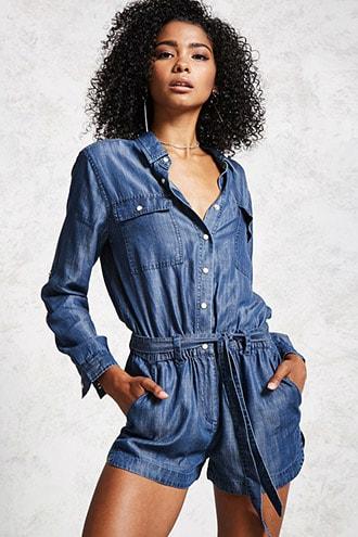 Forever21 Dolphin-hem Chambray Romper