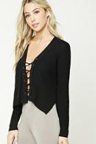 Forever21 Women's  Black Boxy Lace-up Sweater