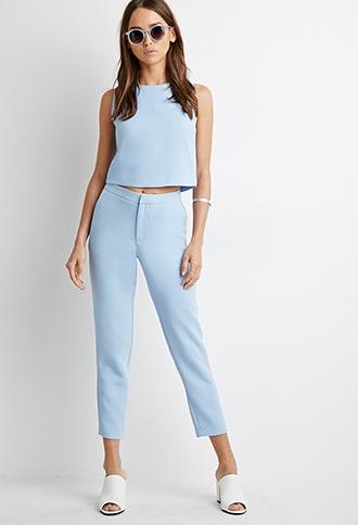 Forever21 Textured Woven Cropped Trousers