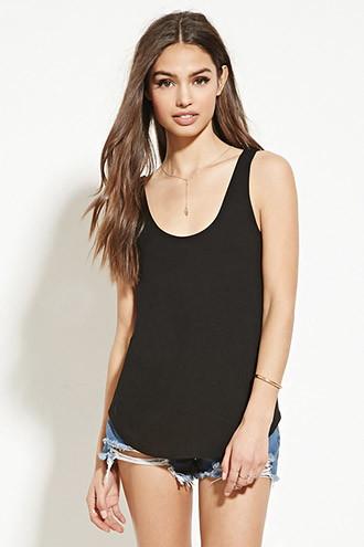 Forever21 Women's  Black Curved-hem Tank