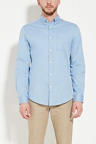 21 Men Men's  Blue Classic Button-collar Shirt