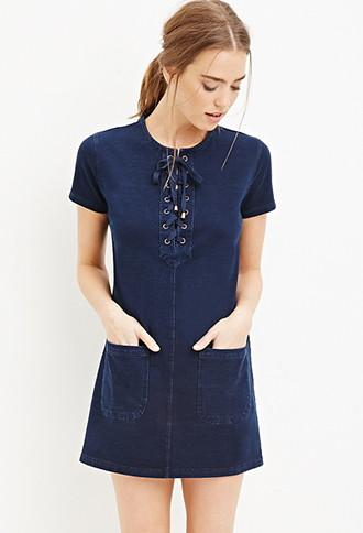 Forever21 Women's  Lace-up Shift Dress (indigo)