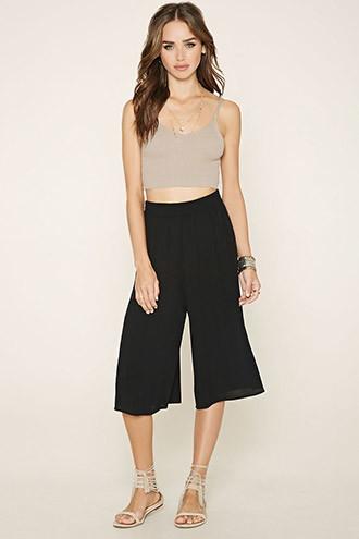 Forever21 Women's  Black Cropped Gauze Pants